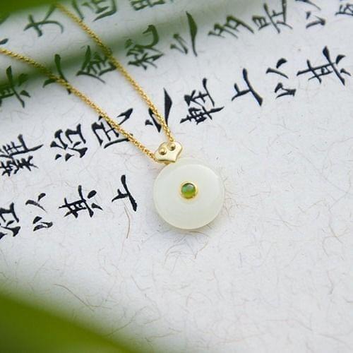 Natural Hetian Jade Safety Buckle Pendant Womens White Jade Pendant S925 Sterling Silver round Jade Necklace Safe Gift