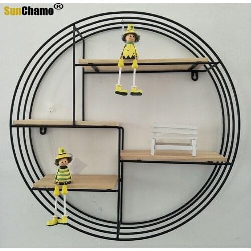 Creative European-style Pastoral Style Round Multi-layer Iron Frame Craft Wall Hanging Decoration Retro Clapboard Solid Wood