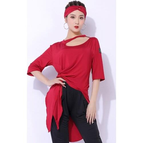 Latin Dance Tops Women Half Sleeve Loose Dance Clothes Adult Latin Practice Samba Rumba Costume Ballroom Dancing Shirts VDB3542