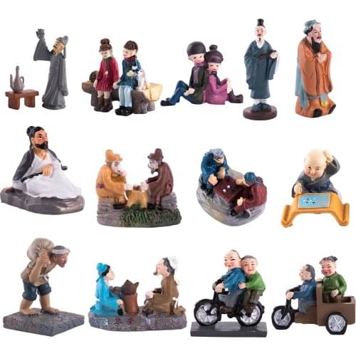 Miniature Cute Chinese Characters Old Man Lady Mini Ornament Home Desktop Decor Figurines