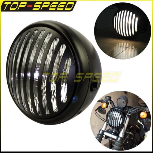 12V 60/55W Retro High/Low Beam 6.5" Black Grill Cover Universal Motorcycle For Harley Cafe Racer Chopper Scooter Vintage