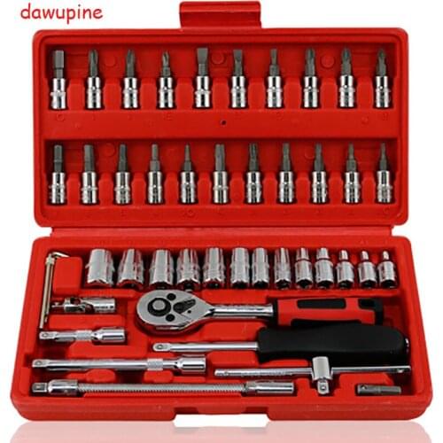 Dawupine 46 pcs Car Repair Tool Sets Combination Tool Wrench Set Batch Head Ratchet Pawl Socket Spanner Screwdriver