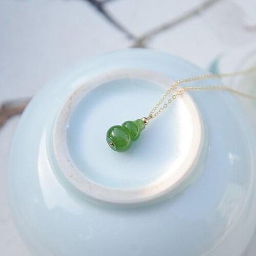 New silver Jasper gourd Pendant Necklace Chinese style retro elegant charm small fresh romantic womens brand jewelry