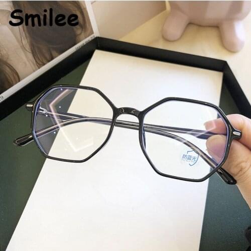 Blue Light Glasses Women Men Computer Glasses Gaming Transparent Eyewear Frame Alloy Polygon Round Optical Glasses