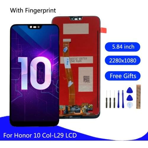 Original LCD For HUAWEI Honor 10 LCD Display Touch Screen With Fingerprint For Huawei Honor 10 Screen LCD Display On Col-L29 LCD
