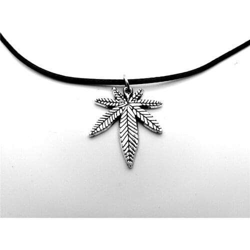 European American Canada Jamaica Hemp Maple Leaf Necklace African Plants Tree Weed Foliage Leaves Leather Rope Necklace jewelry