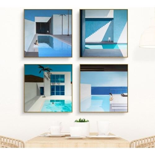 Grabus Simple blue Mediterranean resort sport style pool modern decorative Canvas Wall Art Poster for office Home hotel decor