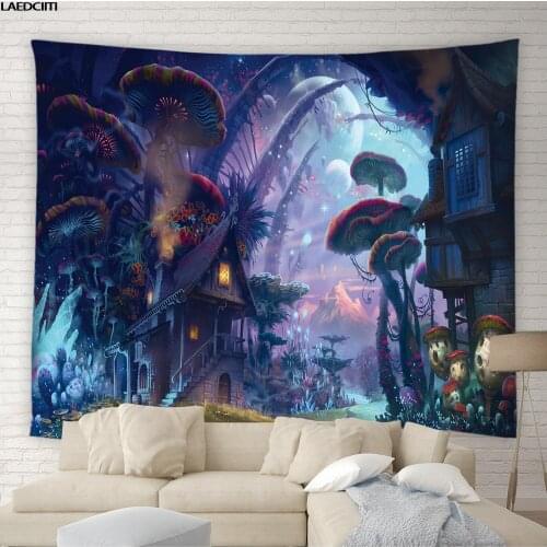 Psychedelic Mushroom Tapestry Bohemian Hippie Wall Hanging Fairytale Forest Scenery Background Cloth Child Bedroom Home Decor