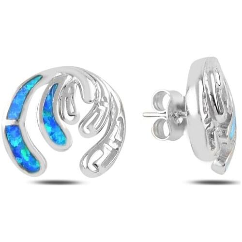 Silverlina Sterling Silver Opal Gemstone Dangle Studded Earrings