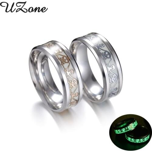 Punk Luminous Skull Rings Stainless Steel Fluorescent Glowing Rings In The Dark Rings Male Jewelry