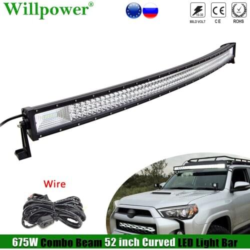SUV 4X4 Car Roof Triple Row 675W 52" Curved LED Light Bar For Jeep Dodge Chevy Truck Offroad 4WD LED Bar Fog Lights Driving Lamp