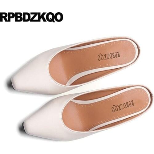2018 yellow designer square toe green shoes for women modern chunky mules slipper china pumps sexy beige high heels size 4 34