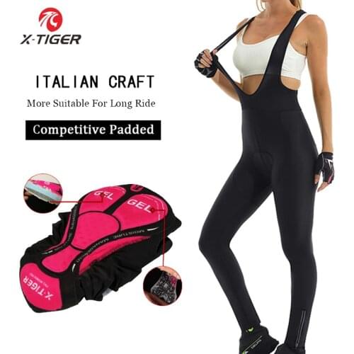 X-Tiger Pro Women Winter Thermal Cycling Bib Pants With 3D Gel Pad Bicycle Pants Women Cycling Pants Whole Black MTB Bike Shorts