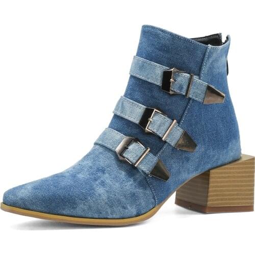 Womens Winter Boots Blue Brown Snake Print With 5.5cm Square Heel Boot Chelsea Boots Western Big Size for Women Shoes