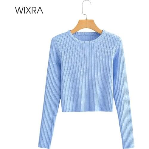 Wixra 2021 Spring New Solid Short Thin Sweater Womens Knitting O Neck Jumpers Basic Casual Slim Fit Pullovers