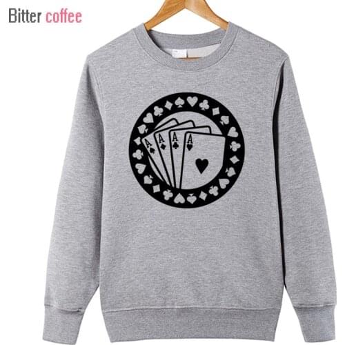 Winter New Poker Aces Printing Hoodies Men Fashion Hoodies Cotton Men Hip Hop Crewneck Sweatshirt XS-XXL