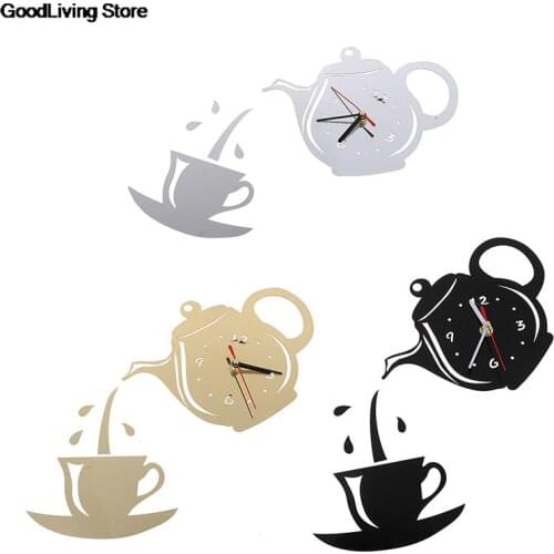 1PC Creative DIY Acrylic Coffee Cup Teapot 3D Wall Clock Decorative Kitchen Wall Clocks Living Room Dining Room Home Decor Clock