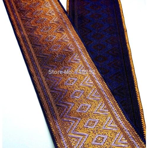 10cm 4'' Curtain Laciness National Jacquard Ribbon Silky Bling Embroidery Woven Rhombus Zigzag Bilateral Purple Gold Mercerizing