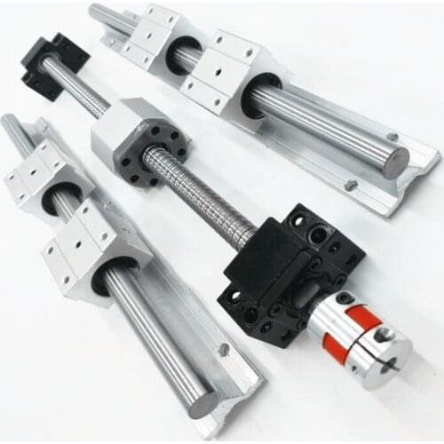 2sets:SBR20 20mm linear rail guide with 4pcs SBR20UU linear bearing cnc router+ ballscrew RM1605+BKBF12+coupling+houding