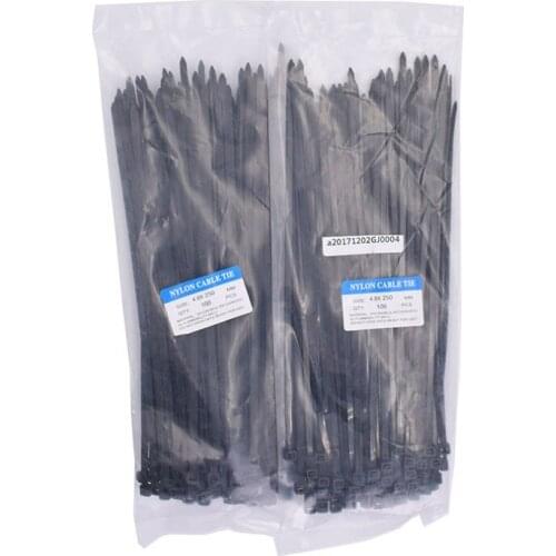 200pcs 250mm Nylon Cable Tie Width 4.8mm Self Locking 10" Plastic Cable Wire Zip Ties UV Resistant Black White