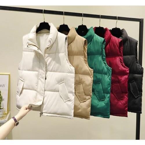 2021 New Sleeveless Vest Parka Coat Winter Jacekt Women Down Cotton Solid Color Parkas Coat Female Loose Short Lady Vest Tops