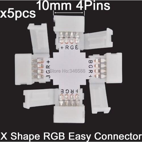 5pcs X Cross Shape 10mm 4Pins 4-Pin Quick Splitter No Welding Solderless Corner Connector 4 Conductors for 5050 RGB LED Strip