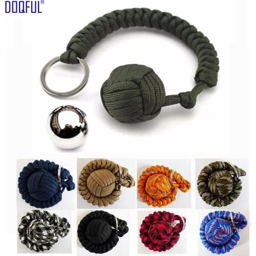 50X Manual Woven Umbrella Rope Steel Ball Keychains Self Defense Paracord EDC Tactical Survival Outdoor Hiking Camping Knot Cord