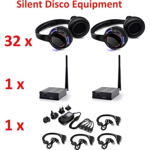 Silent Disco Wireless Headphones and RF Silent Disco Headset For DJ Music Pary Club Film Meeting - 32pcs with 1 Transmitter 500M