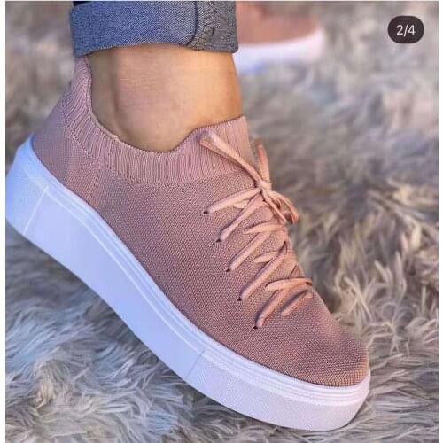 Women Shoes Flats Fashion Casual Ladies Woman Lace-Up Mesh Breathable Female Sneakers Canvas Lace-up White