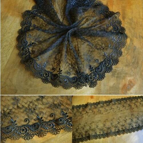 3 Meters 31cm Width Black Wedding Dress Lace Fabrics Embroidery Bilateral Lace Trim for Garments Bridal Decoration Free Shipping