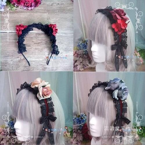 Lolita hair band dark black gothic base red rose COS vampire Gothic retro dead headband