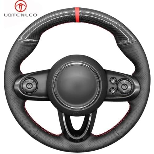 LQTENLEO Carbon Fiber Black Genuine Leather Hand Car Steering Wheel Cover For Mini Cooper Coupe Clubman Countryman 2014-2019
