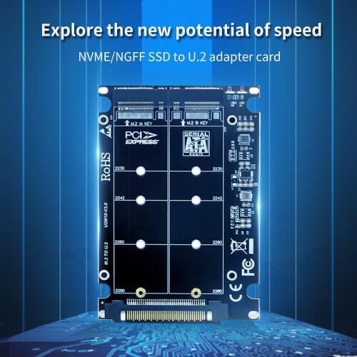 M.2 SSD to U.2 Adapter 2in1 M.2 NVMe and SATA-Bus NGFF to PCI-e U.2 SFF-8639 Adapter PCIe M2 Converter for Desktop Computereters