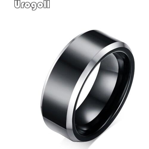Fashion Man Ring 8MM Black Tungsten Carbide Rings Wedding Bands For Men Gold Plating Wedding Party Jewelry Ring