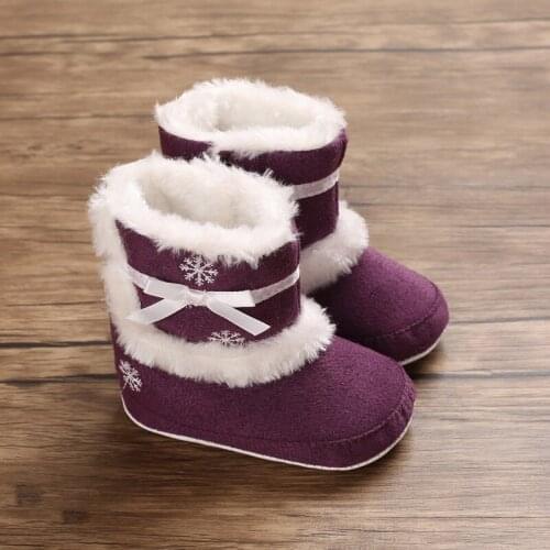 New Fashion Winter Warm Baby Booties Girls Snowbooties First Walker Purple Infant Toddler Newborn Soft Anti-slip Snowfield