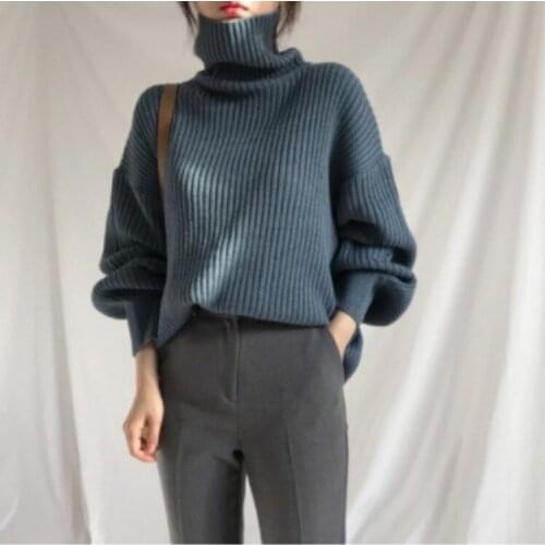 Solid Color Turtleneck Outerwear Pullover Sweaters Womens Clothing Autumn and Winter Casual Long-Sleeved Sweater Top