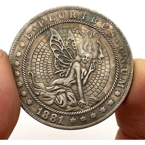 1881 Butterfly Beautiful Girl Wandering Coin Commemorative Collectible Coin Gift Lucky Challenge Coin