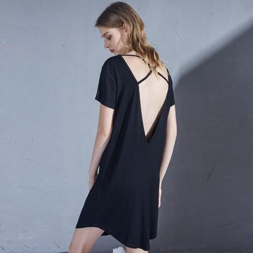 Sexy And Charming Nightdress Womens Summer Backless Sleepwear Modal Thin Home Dressing Dress V-neck Solid Gown Loose Homeclothes