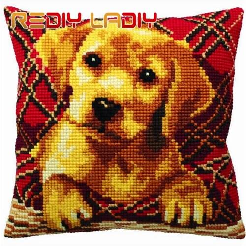 Cross Stitch Cushion Labrador Puppies Make Your Own Pillow Chunky Cross Stitch Kits Pre-Printed Canvas Acrylic Yarn Pillow Case