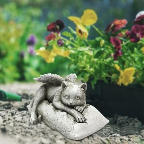 Resin Angel Sleeping Cat Dog With Wing Figurines Home Garden Pet Statue Backyard Landscape Animal Sculpture Craft Decoration