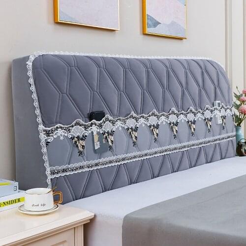 European Style Full Covered Cotton Quilting Velvet Bedhead Covers with Lace Pockets Soild Head Board for Bed Room Decortaion