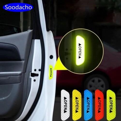 Soodacho 6pcs Car Reflective Stickers Safety Warning Mark OPEN High Door Auto Driving Safety Exterior Accessories Car Stickers
