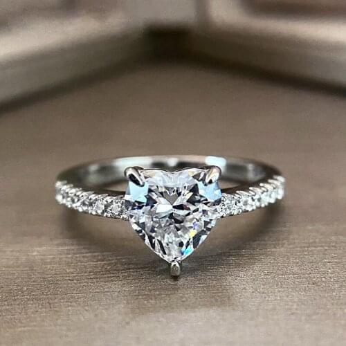 Luxury 100% 925 Sterling Silver Cut 7*7mm Heart Anniversary Rings For Women Pass Diamond Test Elegant Party Fine Jewelry Gift