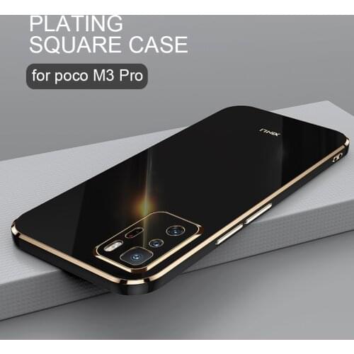 Luxury Plating Square Gold Frame Phone Case On For Xiaomi Mi Poco M3 Pro 5g M3pro Electroplate Soft Silicone Back Cover Funda