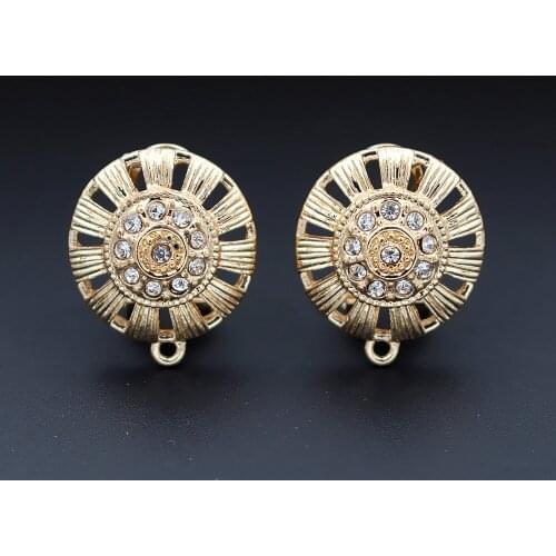 Earrings post Loop Bases Paved Rhinestone 18mm Hollow Circle Clip Stud Earrings Hooks DIY Nigerian Jewelry Findings Accessories