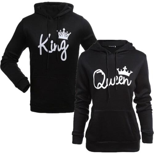 Couple Oversized Sweatshirt Casual Female Hooded Pullover Sweatshirt King Queen Hoodie Women Clothing Fashion Letter