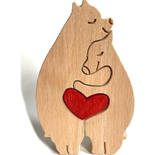 1Pcs Ornaments Mothers Day Wood Products Series Ornaments Animal Rabbit Family Elephant Heart-shaped Solid Wood Ornaments