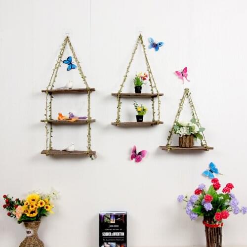 Thickened Premium Wood Swing Hanging Rope Wall Mounted Shelves Plant Flower Pot Rack indoor outdoor decoration s