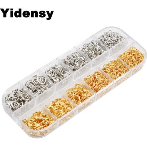 Yidensy 1 Box Fashion Metal Jump Ring 4mm 5mm 6mm 7mm 8mm Lobster Clasps 6*12mm Gold Silver Color DIY Jewelry Findings Sets