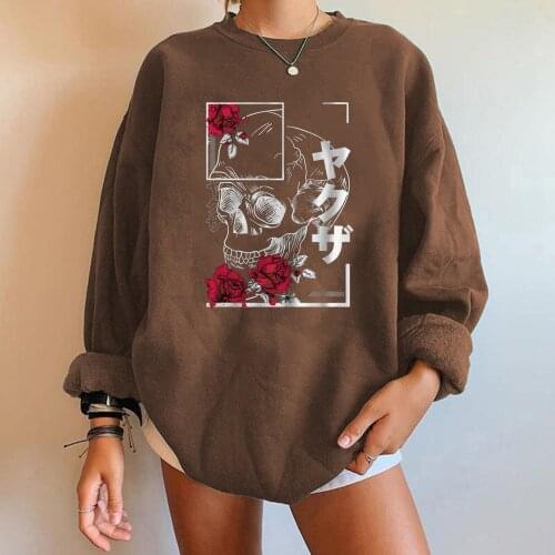 Ladies Halloween Loose Funny T Shirts Casual Round Neck Skull Printed Oversized Long-sleeved Printed T-shirt Festival Clothes